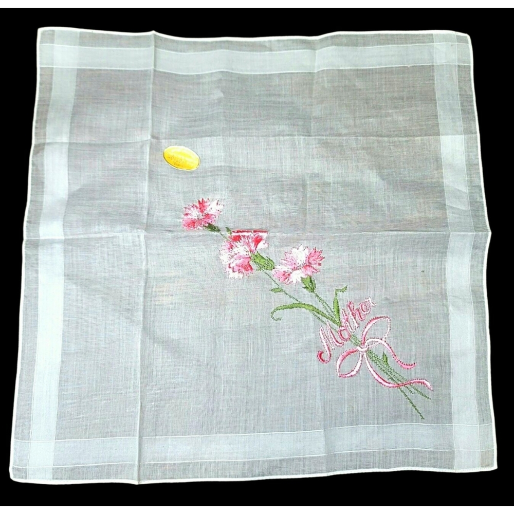 Vintage Embroidered Mother Floral Handkerchief